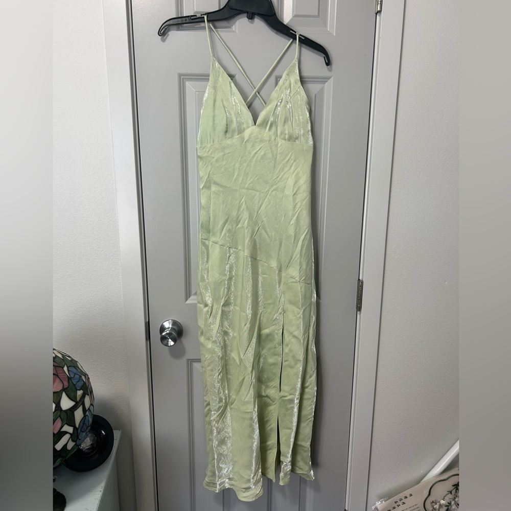 Peppermayo light green shiny low back dress